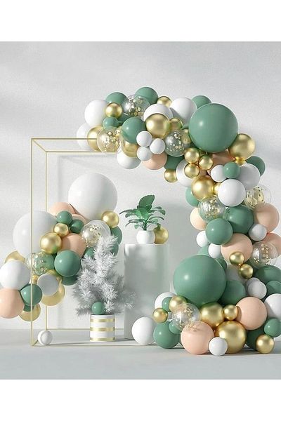 Çemrek Süs Parti Retro Island Tea Gold Chrome Balloon Chain Set 103 Pieces Balloon Chain And Balloon Pump Birthday Set
