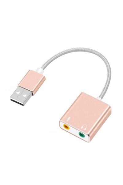 Microsonic كابل بطاقة صوت USB، محول USB إلى سماعة رأس 3.5 مم وميكروفون ذهبي وردي