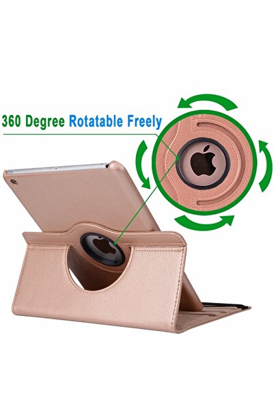 Microsonic Ipad 10.2'' 8. Nesil A2270-a2428-a2429-a2430 Uyumlu  Kılıf 360 Rotating Stand Deri Gold
