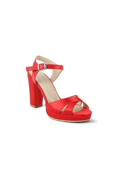 KARVENSHOES Kadın Kırmızı Saten Platformlu Ayakkabı 6294