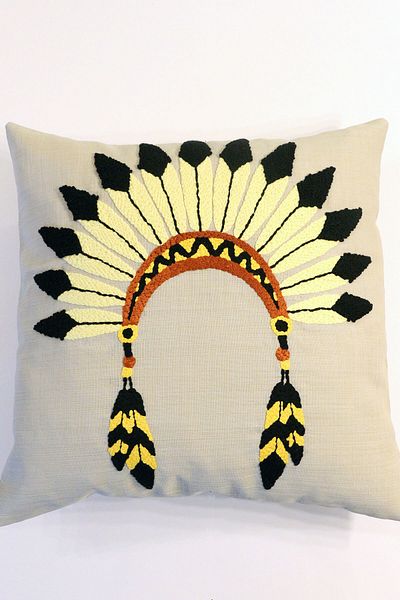 Monchi Native American Headdress Punch Throw Pillow Cover 100% Handmade