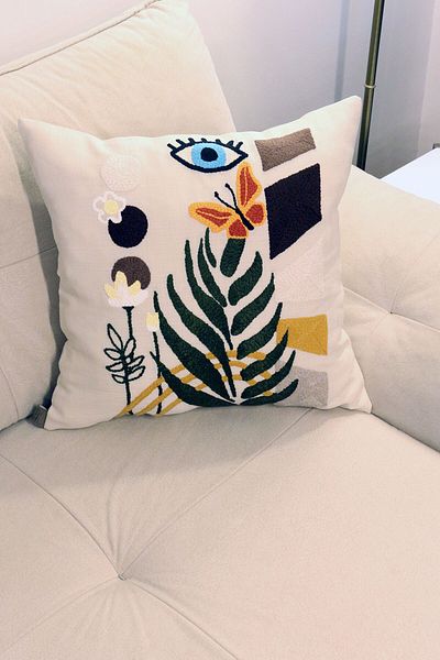 Monchi Abstract Minimalist Shapes No.06-2 Punch Throw Pillow Cover 100% Handmade