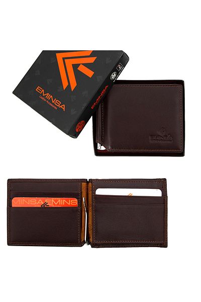 Eminsa Brown Leather Men's Wallet with Money Clip 1044