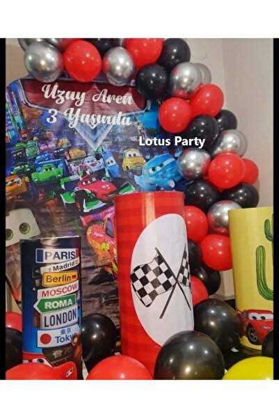 LOTUS PARTY 50 Pieces - Metallic Gray - Red - Black Balloon Chain Set