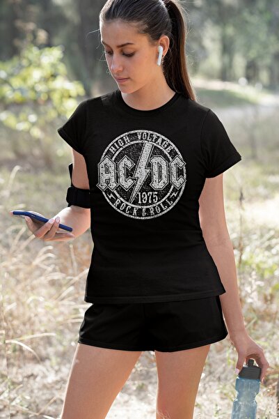 ROCKANDROLL Set pantaloni scurți Acdc negri cu mânecă scurtă pentru damă, în ...