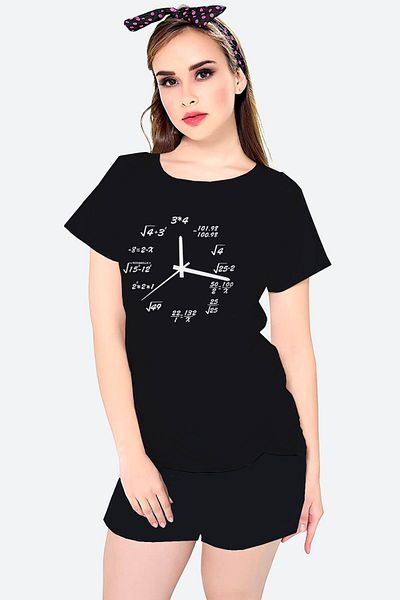 ROCKANDROLL What Time Is It Black Short Sleeve Women's Shorts Set