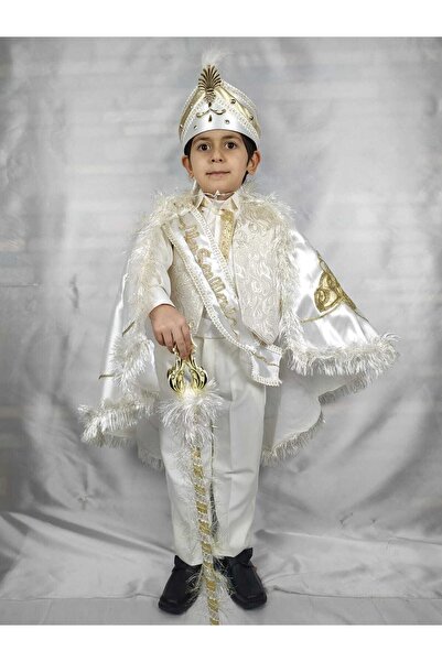 Başak Sünnet Sarayı Krem Altın Pelerinli Prens Model Sünnet Kıyafeti (2-10 Yaş)