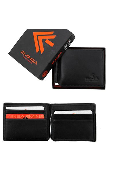 Eminsa Black Leather Men's Wallet with Money Clip 1044