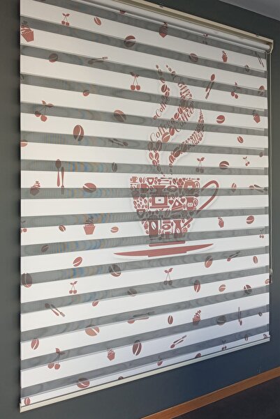 HLMSTOR Zebra Stor Perde Fincan Baskılı Optik Beyaz Renk Alüminyum Kasalı 160...