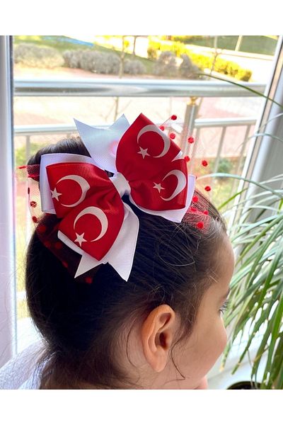 kombin takı Handmade Turkish Flag Tulle Red and White Girl's Buckle