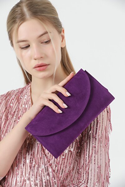 efnanstore Geanta de seara din piele intoarsa mov