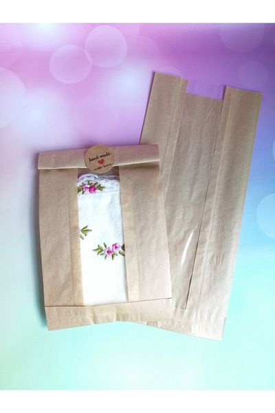 t tuğset etiket Kraft Package - Kraft Window Package / Paper Bag 15*33cm 10 Pieces