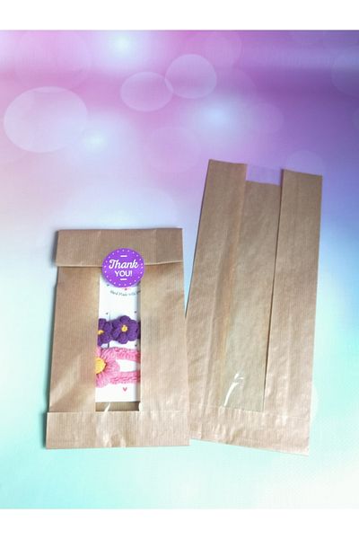 t tuğset etiket Kraft Package - Kraft Window Package / Paper Bag 12*28 Cm 10 Pieces