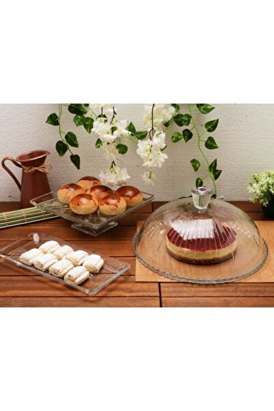 Paşabahçe Patisserie Madlen Cake Serving Presentation Plate Set 3 Piece Cake Set