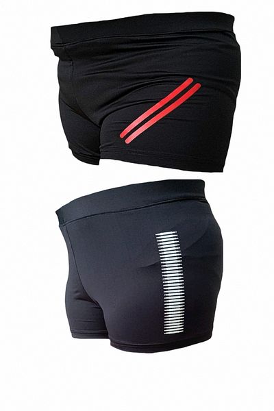 Fs Boy's Set of 2 White Printed Black Red Printed Boxer Swimmer Sea Pool Beach Swimsuit