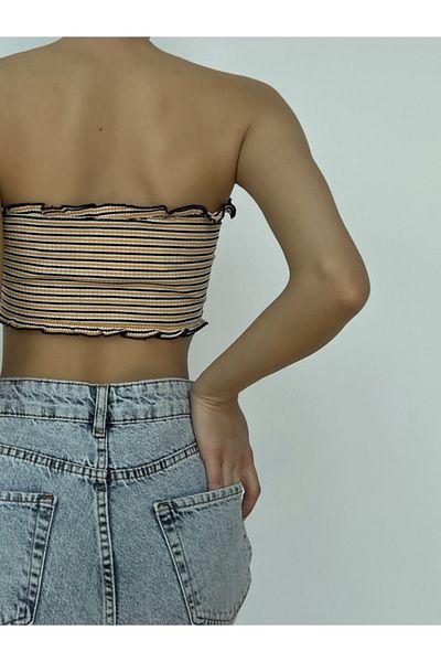 Jose Clothing Πολύχρωμη στράπλες Crop Top Μπλούζα - με λαιμόκοψη και λεπτομέρεια με κορδόνι