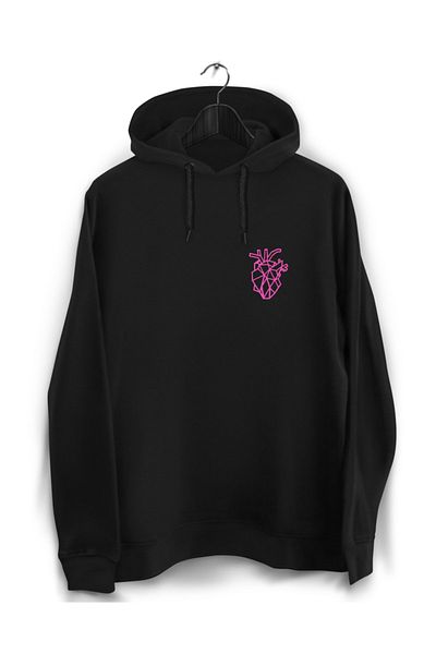 YEACHY Unisex φούτερ με στάμπα με μαύρη καρδιά