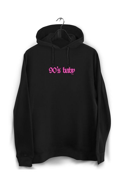 YEACHY Unisex Μαύρο φούτερ με στάμπα της δεκαετίας του '90