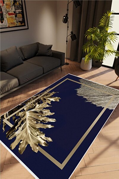 10 Post Online Salon Halısı Çiçekli Altın Gold Siyah Lacivert Vizon Kaydırmaz...