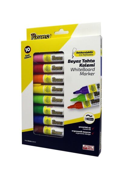 Brons Doldurulabilir Beyaz Tahta Kalemi 10lu Set