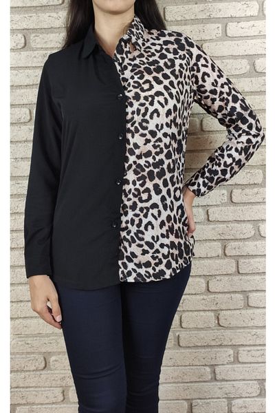 rengamoda Cămașă de damă din țesătură Moskrepe cu model leopard