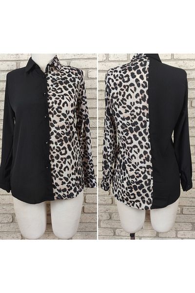 rengamoda Cămașă de damă din țesătură Moskrepe cu model leopard