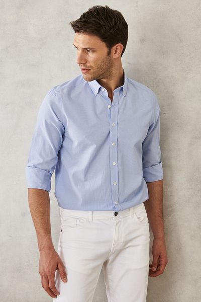 AC&Co / Altınyıldız Classics Cămașă pentru bărbați, albastră, slim fit, cu guler Oxford, cu nasturi, din bumbac