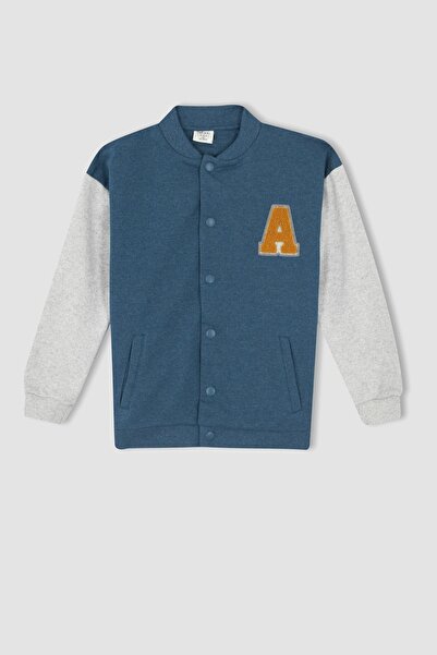 DeFacto Boy's Cool Regular Fit College Collar Color Block Bomber Cardigan