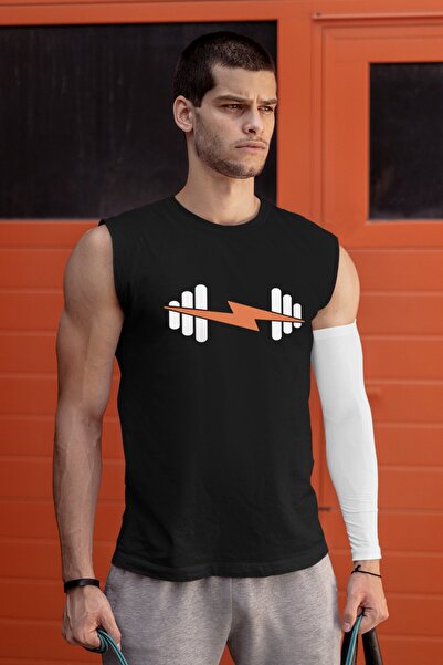 ROCKANDROLL Mânecă Neagră Decupată Şimşek Spor | Tricou fără mâneci pentru bă...
