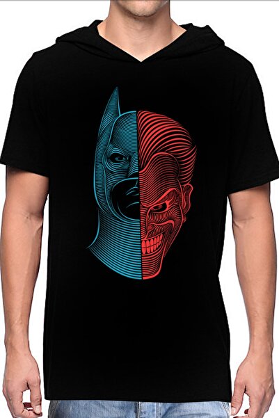 ROCKANDROLL Tricou pentru bărbați, cu mânecă scurtă, cu glugă neagră Half Hero