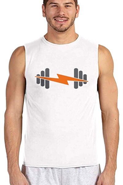 ROCKANDROLL Mânecă decupată albă Şimşek Spor | Tricou fără mâneci pentru bărb...