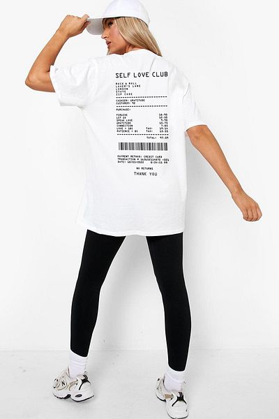 ROCKANDROLL Retail Love Receipt Tricou alb cu mânecă scurtă oversize pentru femei