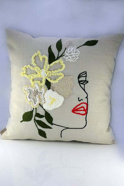 Monchi Floral Women's Punch Throw Pillow Cover 100% Handmade