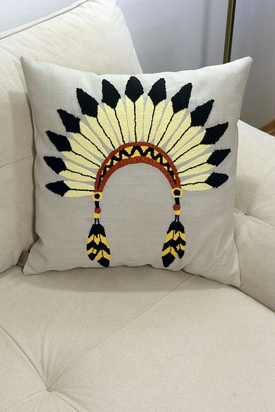 Monchi Native American Headdress Punch Throw Pillow Cover 100% Handmade