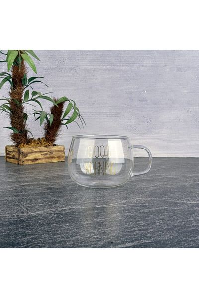 SİHİRLİ AYAKLAR Good Morning 400ml - Glass Gold Written Tea Coffee Cup