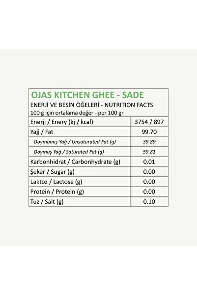 ojas kitchen Sade Yağ / Ghee 225 gr – Laktozsuz, Kazeinsiz, Gdo’ Suz – Saf Yağ / Sadeyağ