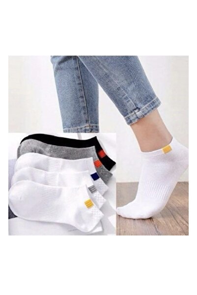 5'li Unisex Yazlık Mevsimlik Spor Patik Çorap Siyah Üstü Kırmızı Kare