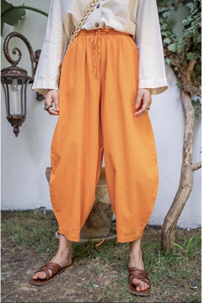 ALYA BUTİK Oranj Ham Keten Pantolon