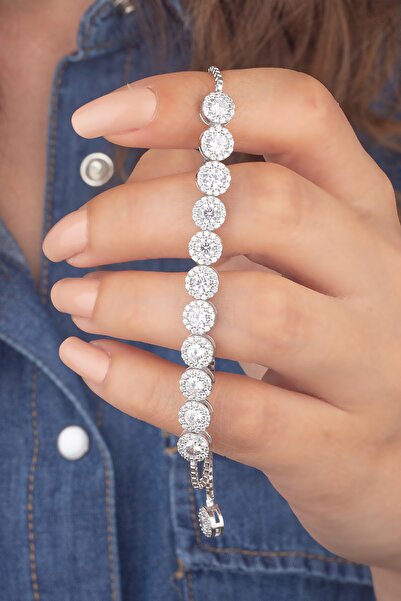 Miavi Silver 925 Ayar Gümüş Pırlanta Modeli Asansörlü Bileklik