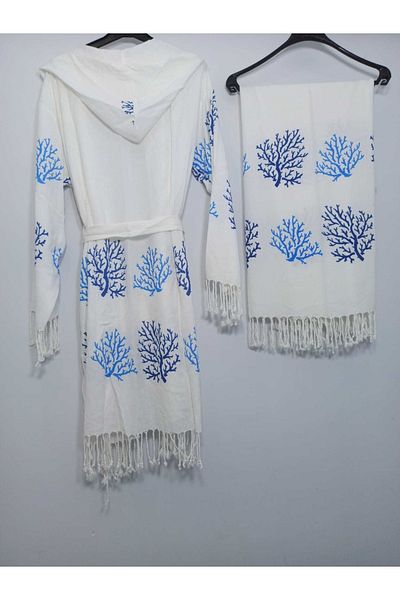 Nevin Acar Blue Coral Peshtemal Μπουρνούζι και Peshtemal Σετ 2 τεμαχίων