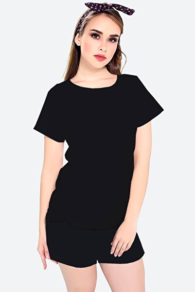 ROCKANDROLL Απλό, μη εμπριμέ μαύρο κοντομάνικο γυναικείο σορτς