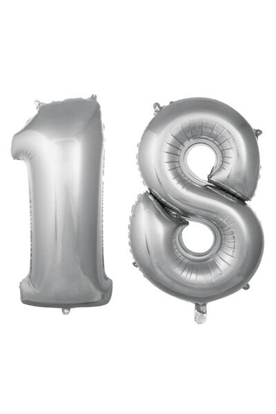 Partioutlet 18 Yaş Balonu Gümüş Renk 90 Cm