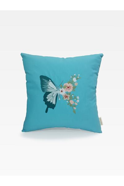 Tanem Home Вишитий метелик візерунок на бавовняній тканині 42x42 см, бірюзовий чохол для подушки