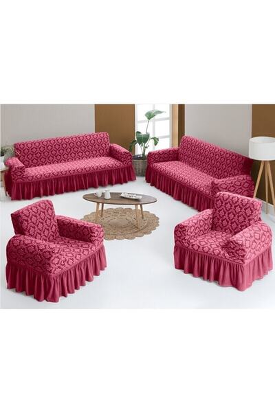 elgeyar Jacquard Sofa Cover Set 3+3+1+1 (burgundy)
