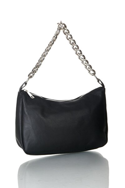 fubileather Geantă neagră baghetă de damă din piele naturală