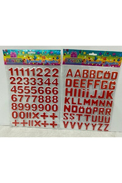 BONBON Rakam Ve Harfli A4 Boyut 2'li Sticker Kırmızı Farklı Renklerde