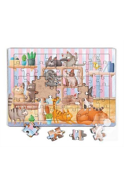 King Of Puzzle بازل خشبي للقطط في خزانة الكتب 54 قطعة (lıv-13)