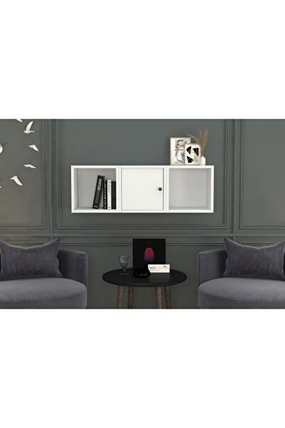 Nettrends Kitaplıklı Kapaklı Duvar Rafı Beyaz 100 Cm Dvr-1017-ç