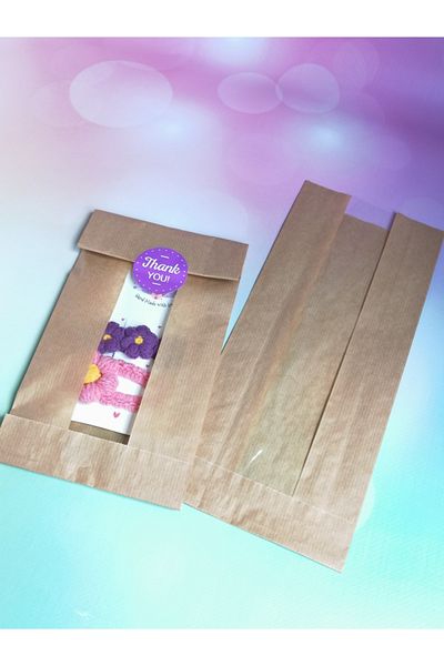 t tuğset etiket Kraft Package - Kraft Window Package / Paper Bag 12*28 Cm 10 Pieces