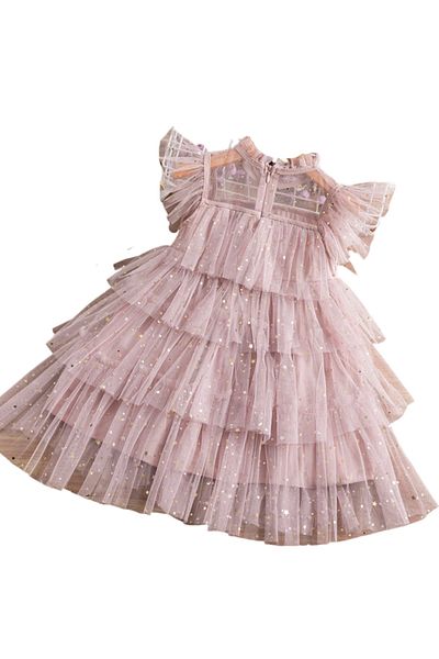 Petityu Rochie tutu, strălucitoare, roz înstelat, pentru fetiță, rochie stratificată - rochie pentru ziua de naștere